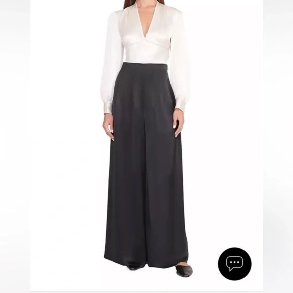 Staud Caleb Wide Leg Corset High Waist Trouser Pant in Black Jersey Crepe 12 - Picture 1 of 10